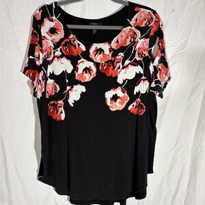 Alfani Black Top with Coral Colored Floral Design